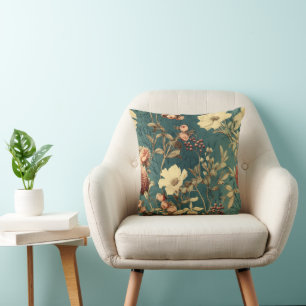 Coussin Vintage Floral Impression Turquoise