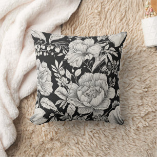 Coussin Vintage floral noir et blanc classique