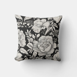Coussin Vintage floral noir et blanc classique