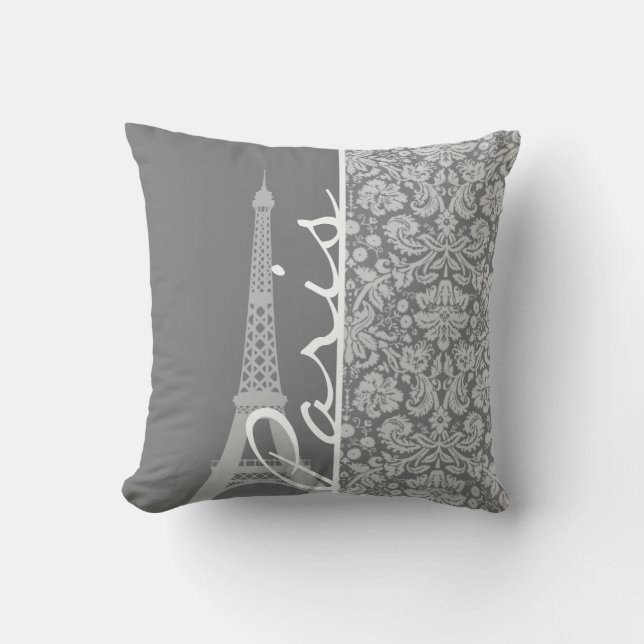 Coussin Vintage Grey Damask Paris (Recto)