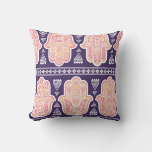 Coussin Vintage Indien dessiné à la main symbole hamsa s