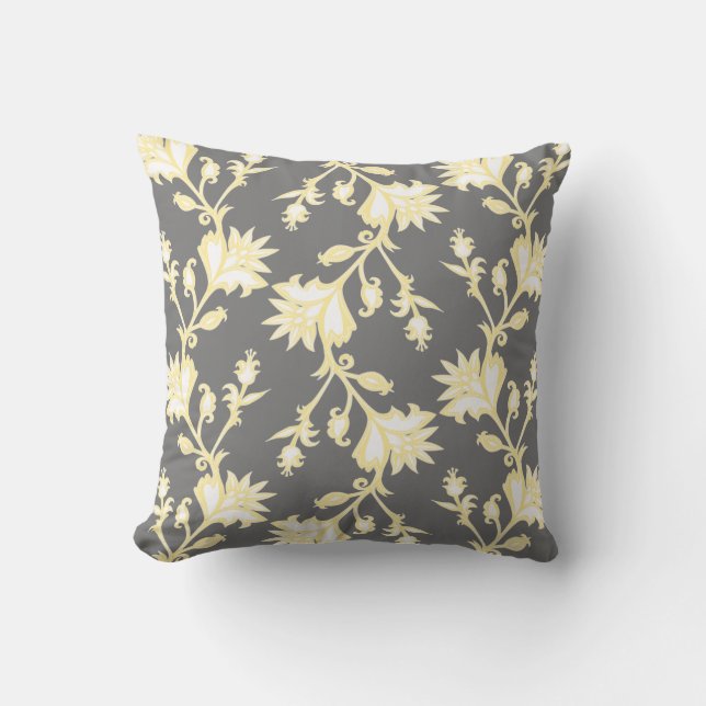 Coussin Vintage Jaune et blanc victorien motif floral (Recto)