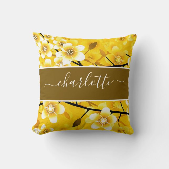 Coussin Vintage Jaune Floral Botanique (Recto)