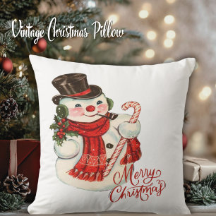 Coussin Vintage Jolly Snowman en haut Chapeau Joyeux Noël