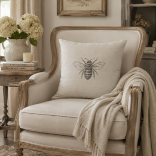 Coussin Vintage Maison de Campagne Française Abeille Neutr