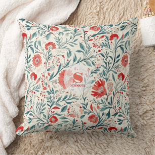 Coussin Vintage marguerite rouge motif floral - Botanique