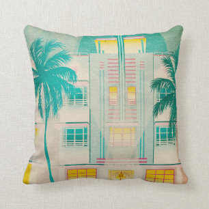 Coussin Vintage Miami, Ocean Drive Throw Pillow