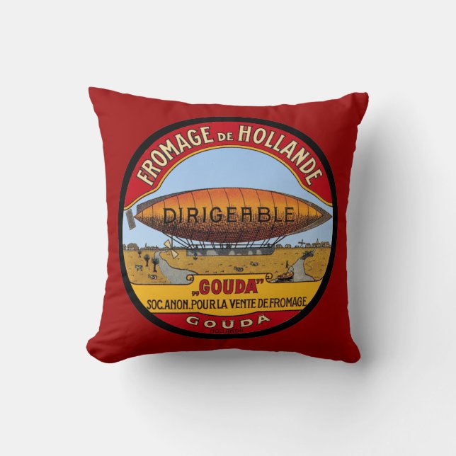 Coussin Vintage néerlandais Gouda et Dirigable (Recto)