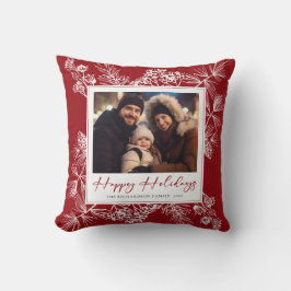 Coussin Vintage Noël Rouge Botanique