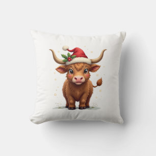 Coussin Vintage Noël Vache des Highlands Ferme de vacances