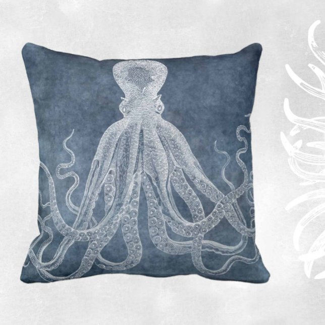 Coussin Vintage Octopus Twilight Blue Denim (Créateur téléchargé)