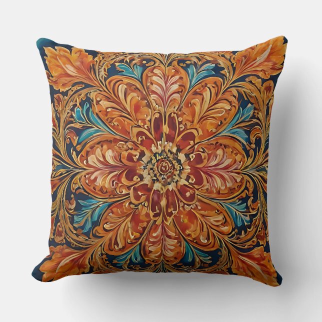 Coussin Vintage Ornate Gold & Blue (Recto)