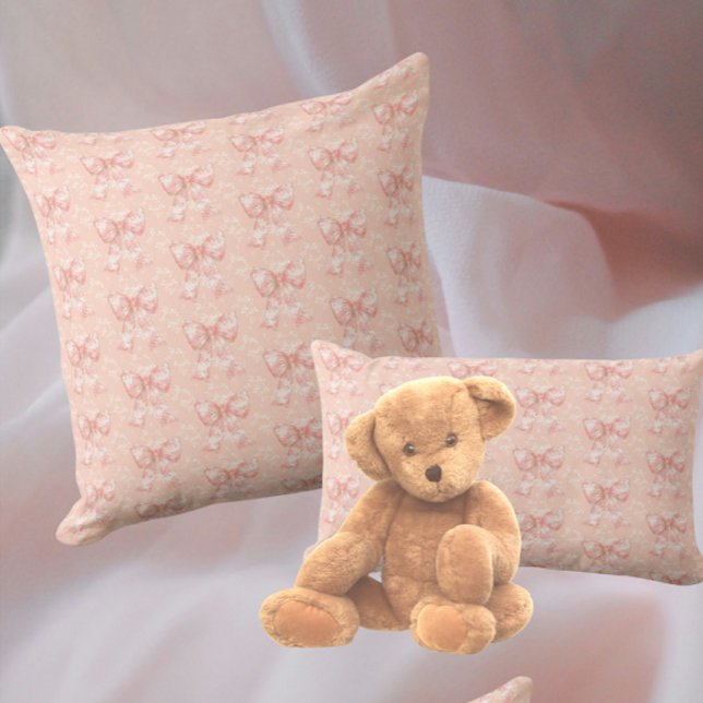 Coussin Vintage Peachy Floral Toile Bows  (Sweet peachy pink ribbons and bows)