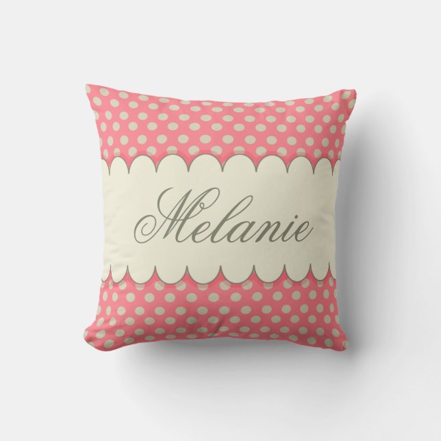 Coussin Vintage Personnalisé Pois Beige Rose (Recto)
