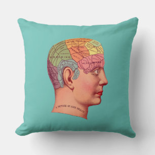 Coussin Vintage Phrenologie Chef Mineur Carte du cerveau