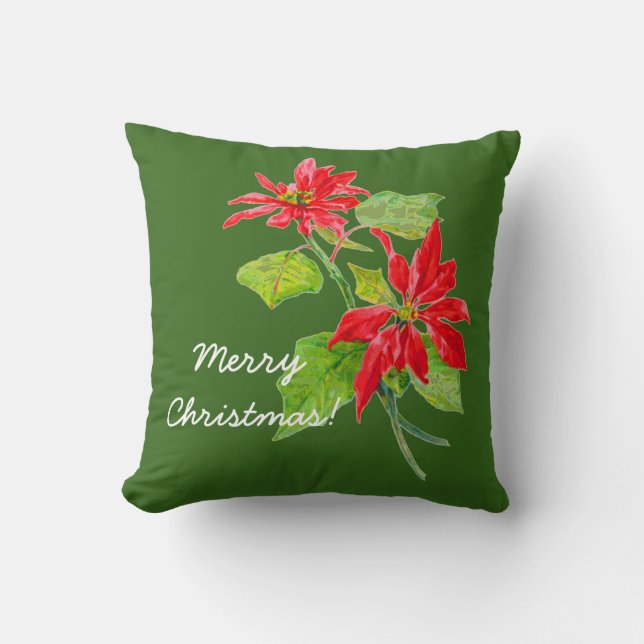 Coussin Vintage Poinsettia Joyeux Noël (Recto)