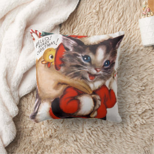 Coussin vintage retro chat de Noël