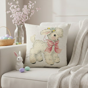 Coussin Vintage Rétro Fausse Toile avec Agneau Bébé