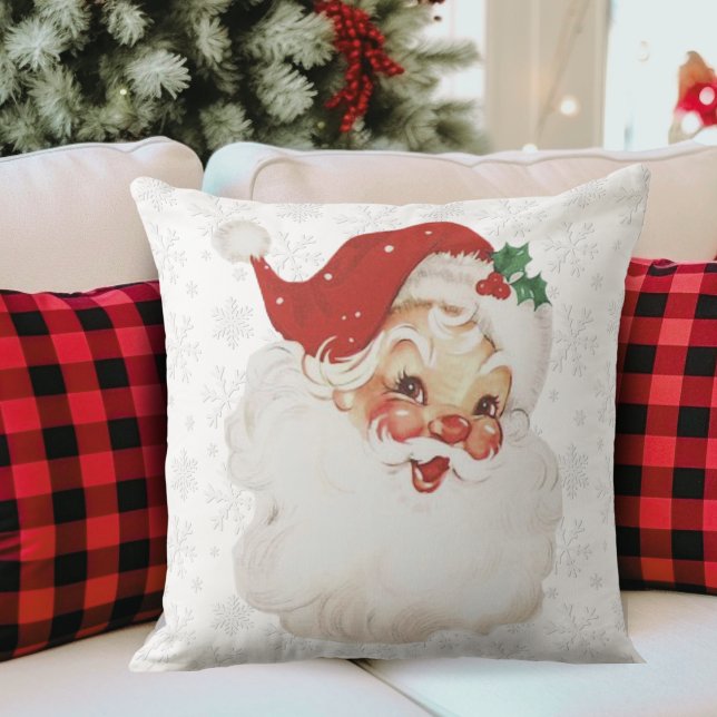 Coussin Vintage Retro Jolly Noël Noël (Vintage Retro Jolly Santa Claus Christmas Holiday Throw Pillow)