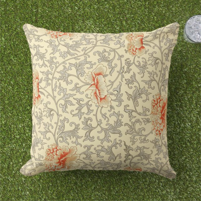 Coussin Vintage rose gris botanique (Herbe)