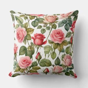 Coussin Vintage Rose Romance - Rose et Rouge doux Floral