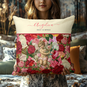 Coussin Vintage rose victorien Cherub Rose Shabby Chic