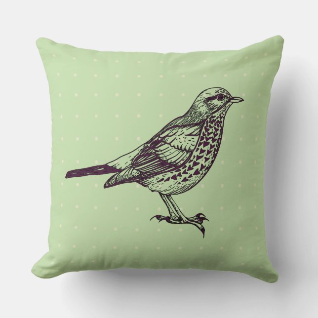 Coussin VINTAGE Sage Green BIRD DESIGN Retro Jeu d'oreille (Recto)