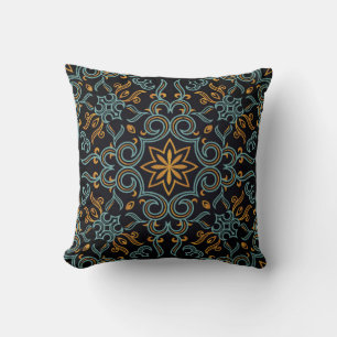 Coussin Vintage sans couture or et bleu motif avec art ou