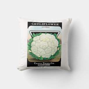 Coussin Vintage Seed Packet Étiquette Art, Cauliflower Lég