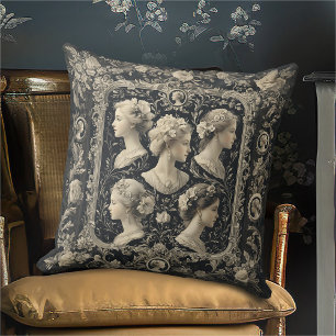 Coussin Vintage Sepia Victorian Cameos gris foncé