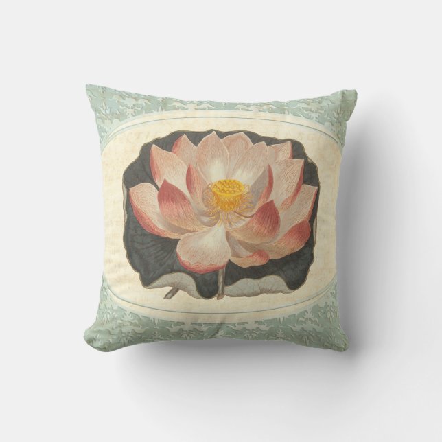 Coussin Vintage Shabby Pêche Botanique Lotus Blossom Yoga (Recto)