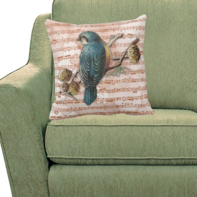 Coussin Vintage Songbird sur Sheet Music (Créateur téléchargé)
