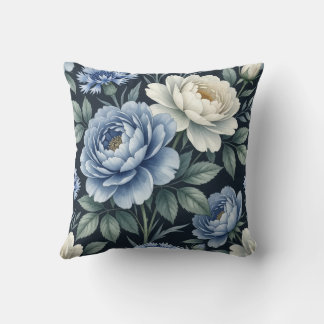 Coussin Vintage Style Blue Floral Decorative Throw Pillow 
