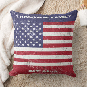 Coussin Vintage USA Drapeau American Rouge Blanc Bleu