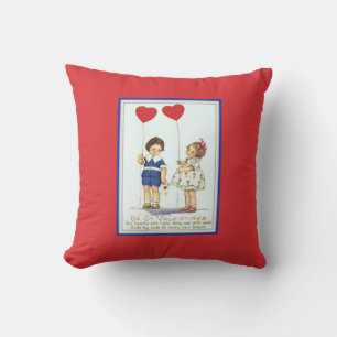 Coussin Vintage Valentine Enfants avec des ballons Jeter l