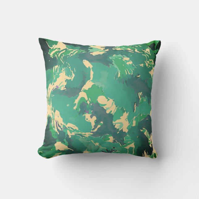 Coussin Vintage vert liquide motif abstrait et beige (Recto)