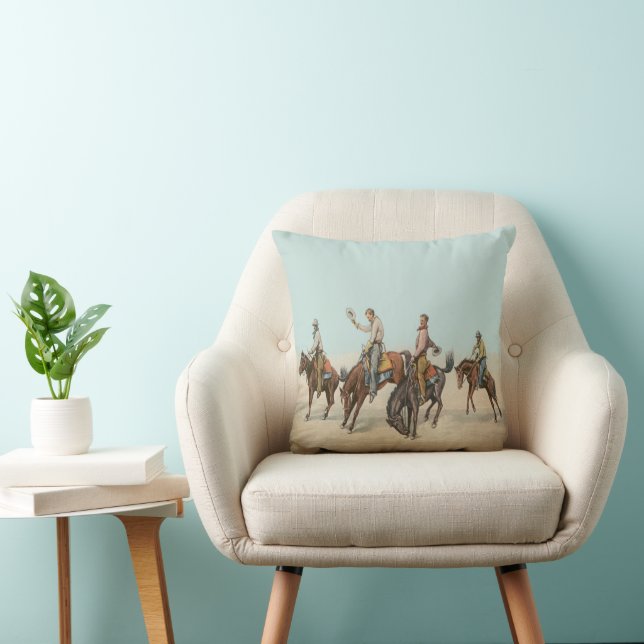 Coussin Vintage Western 4 Cowboys à cheval (Chaise)