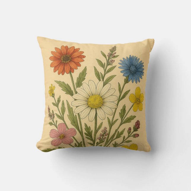 Coussin Vintage Wildflower on Weathered Paper (Recto)