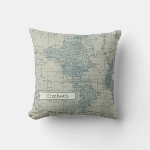 Coussin Vintage World Map customize your own name