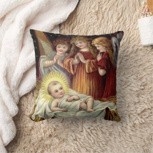 Coussin Vintages Anges de Noël Rétro Avec Baby Jesus