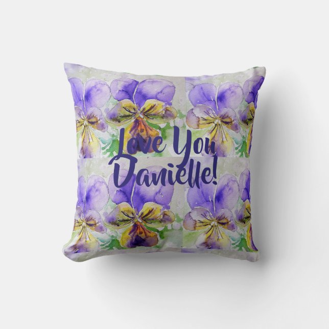 Coussin Viola Aquarelle Fleurs Floral Love You Cushion (Recto)