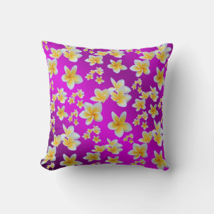 Coussin violet,asiatique, jaune, blanc, floraison, brillan