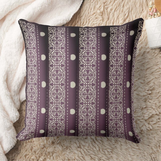 Coussin Violet blanc À damiers Polka Dot Floral Damask Art (Couverture)