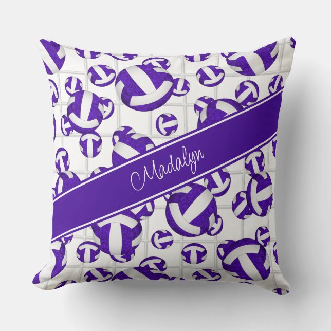 Coussin Violet blanc ceinture volleyballs motif net accent (Recto)