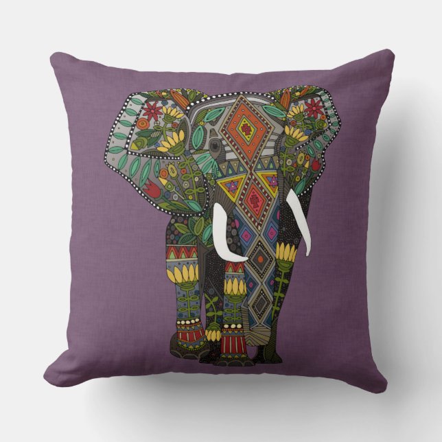 Coussin violet d'éléphant à fleurs (Recto)