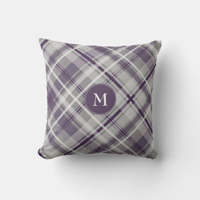 Coussin violet lilas gris plaid (Recto)
