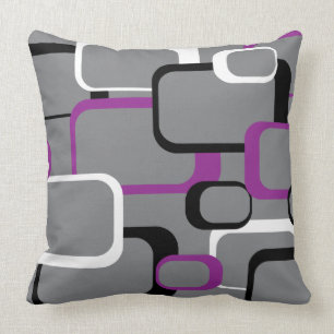 Coussin Violet noir et blanc Carré rétro gris