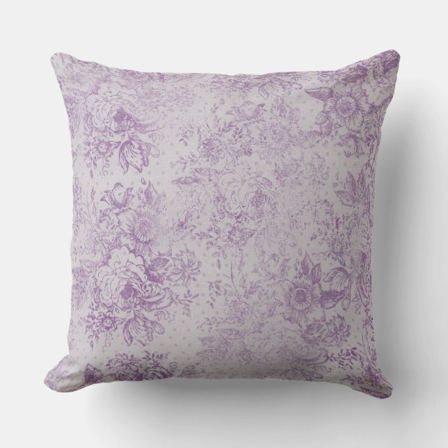Coussin violet rustique, chic shabby, fleurs de lavande pâ (Recto)