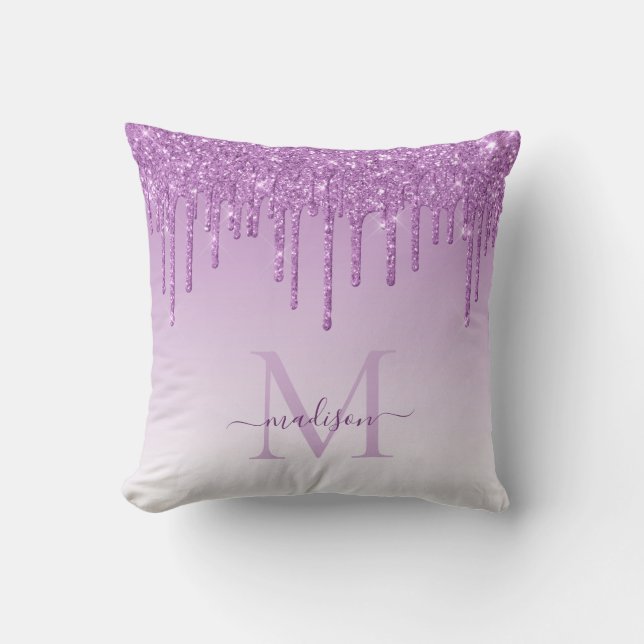 Coussin Violet Violet Paillettes Coulures Glam Monogramme  (Recto)