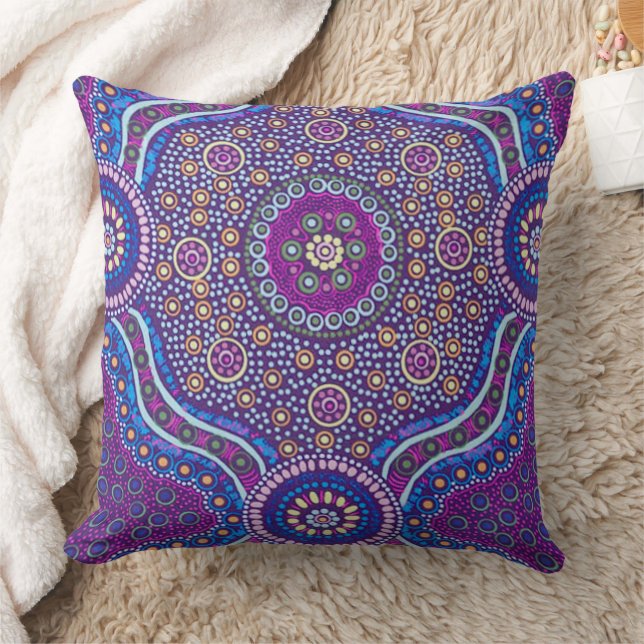 Coussin Violet violet rose bleu orange Batik Motif d'art (Couverture)